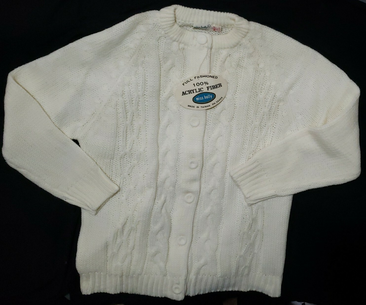 VINTAGE MISS HOLLY WOMEN&rsquo;S BUTTON UP SWEATER WHITE NOS LARGE MADE IN TAIWAN