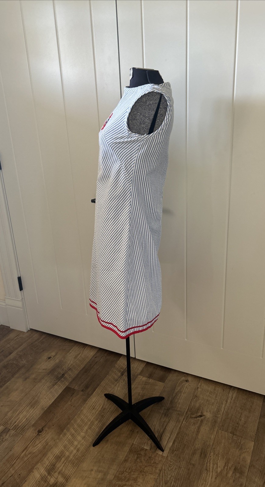 Vintage 1960’s Lightweight Red White & Blue Seersucker Shift Dress Nautical XS/S