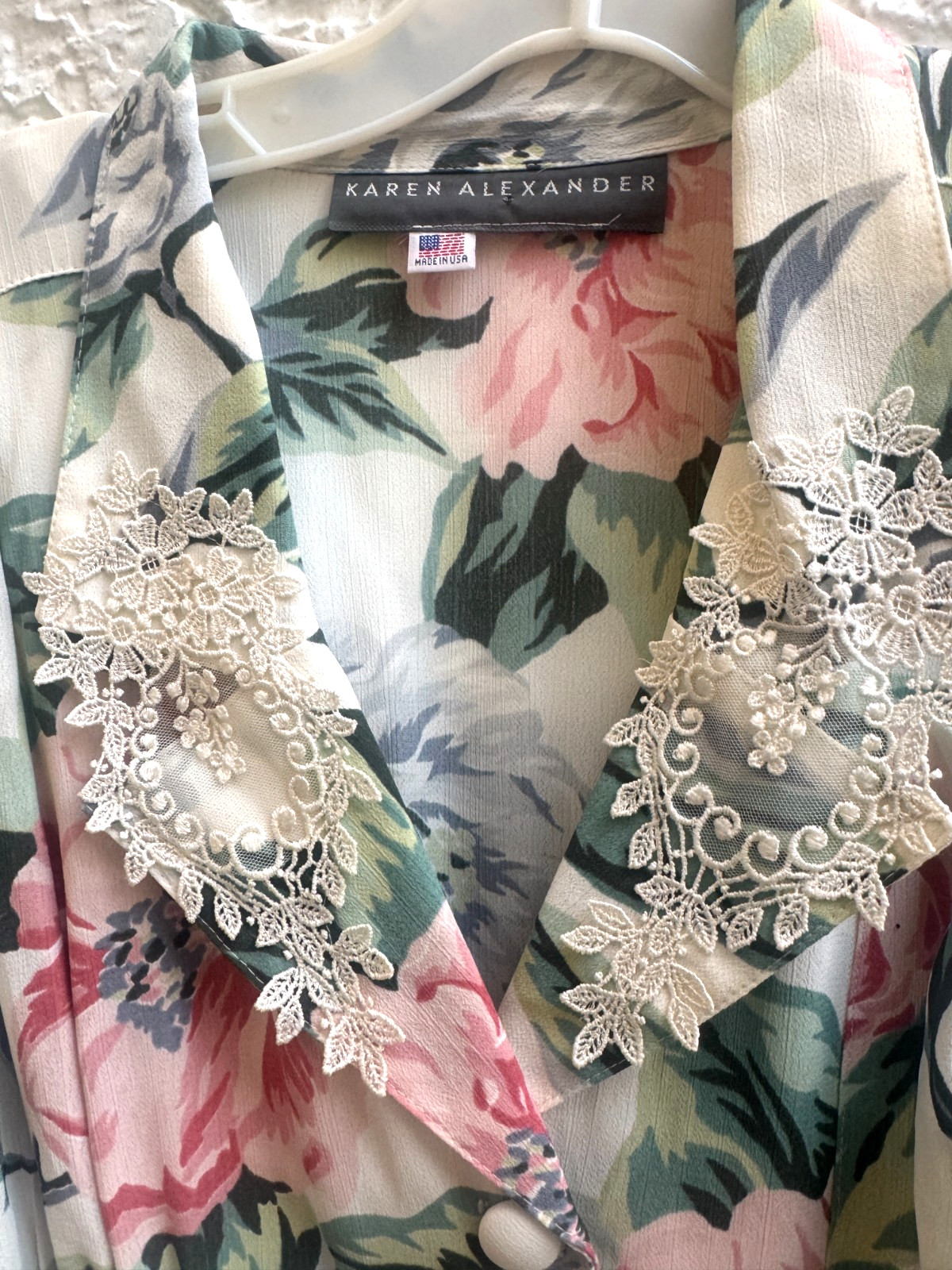 Vintage Karen Alexander Floral Dress Lace Collar Cottagecore Prairie USA M/L