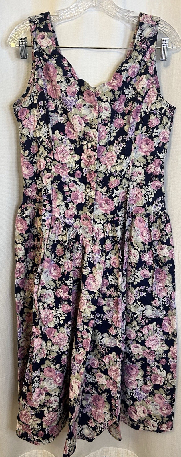 VTG 90s Navy Blue Floral Sundress Womens 13/14 Cottagecore