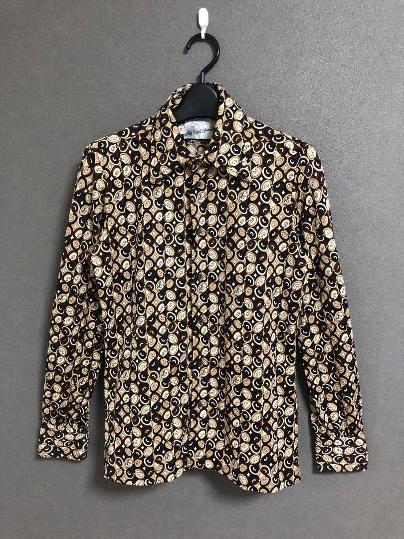 EMILIO PUCCI Vintage 60s Stretch Pattern Shirt Brown Multicolor Geometric Top