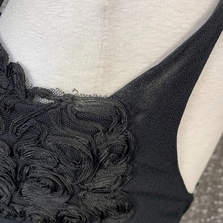 Vintage Flirtations Y2K Gothic Glam Black Dress Beaded Rosette Bodice Whimsigoth