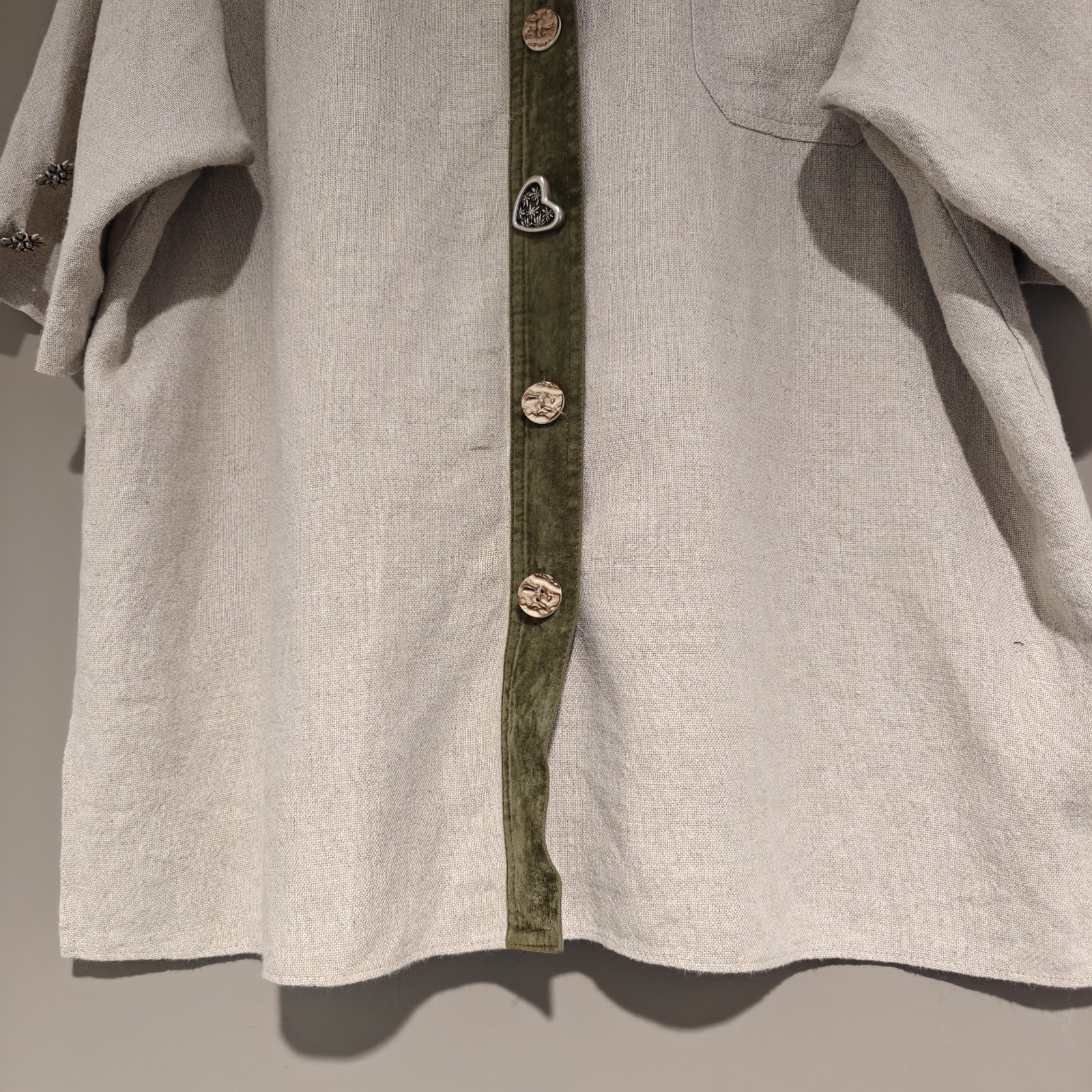 Your Sixth Sense C&A Linen Blend Blouse Vintage Beige Khaki Velvet Trim UK 16