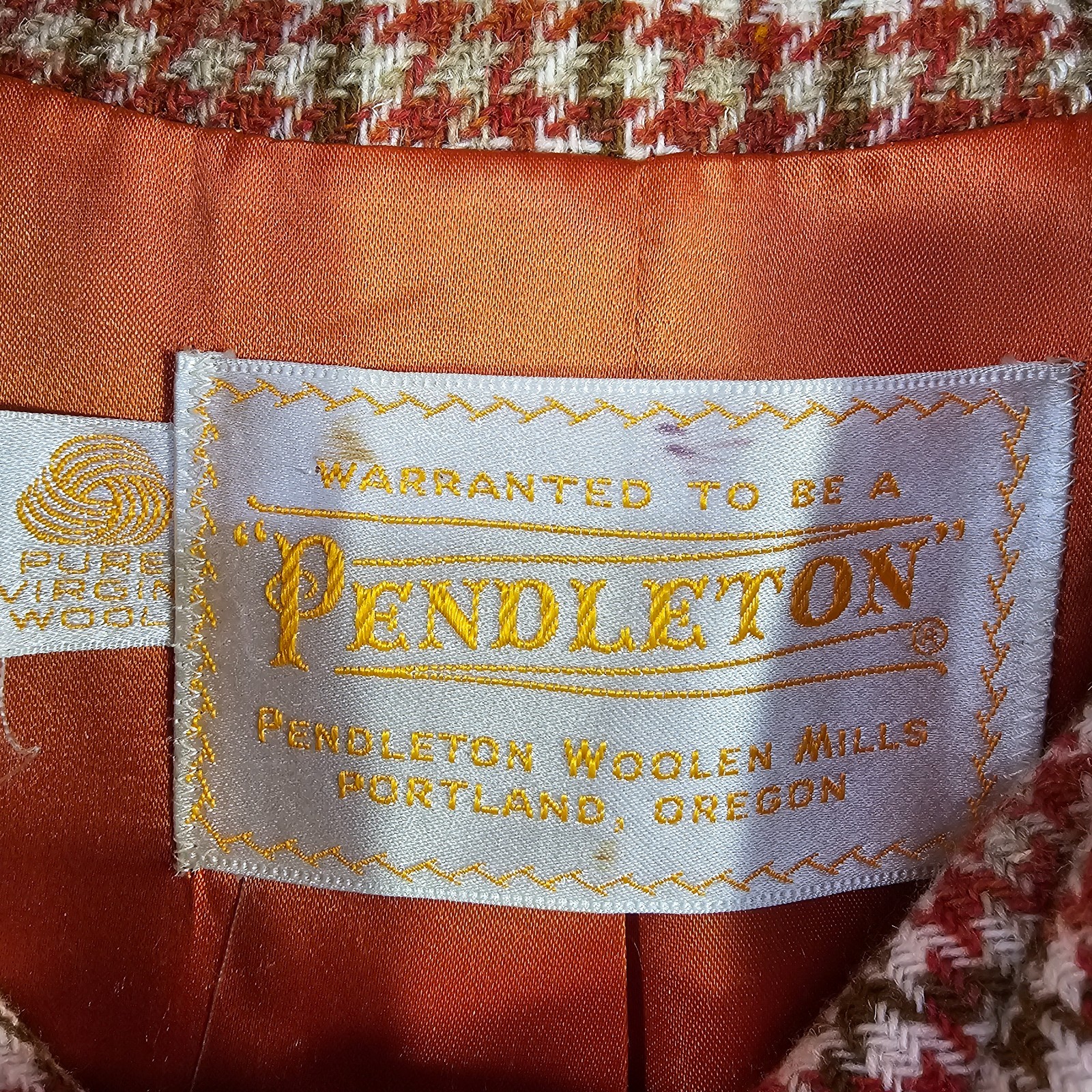 Vintage Pendleton Houndstooth Cape Jacket Womens Sz 14 Plaid Button Up