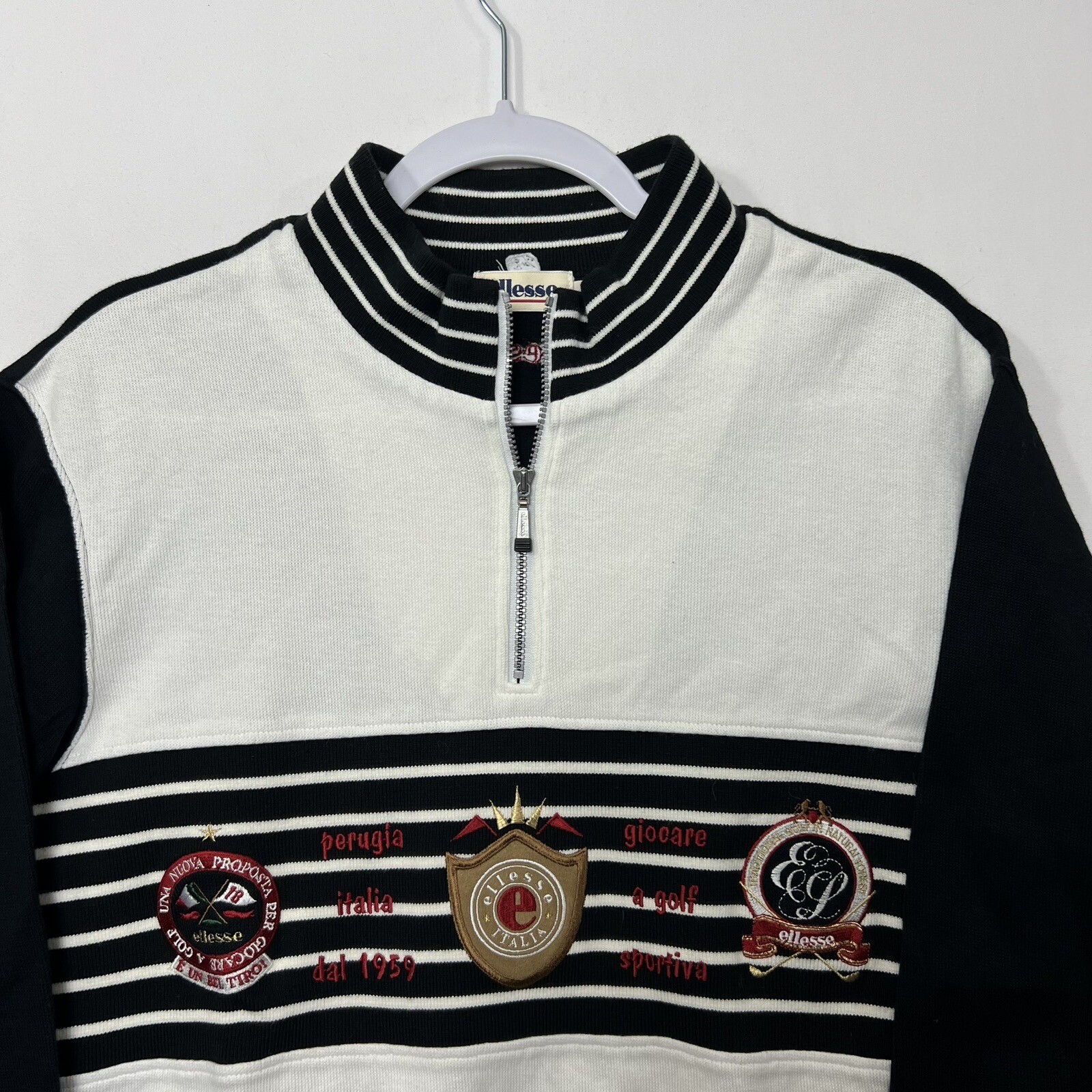 Vintage Ellesse 1/4 Zip Pullover Long Sleeve Sweater Stripes Color Block Large