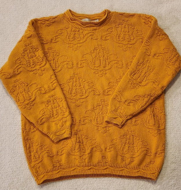 Vtg United States Sweaters 100% Cotton Knit Pullover Large Yellow Gold Chunky OS
