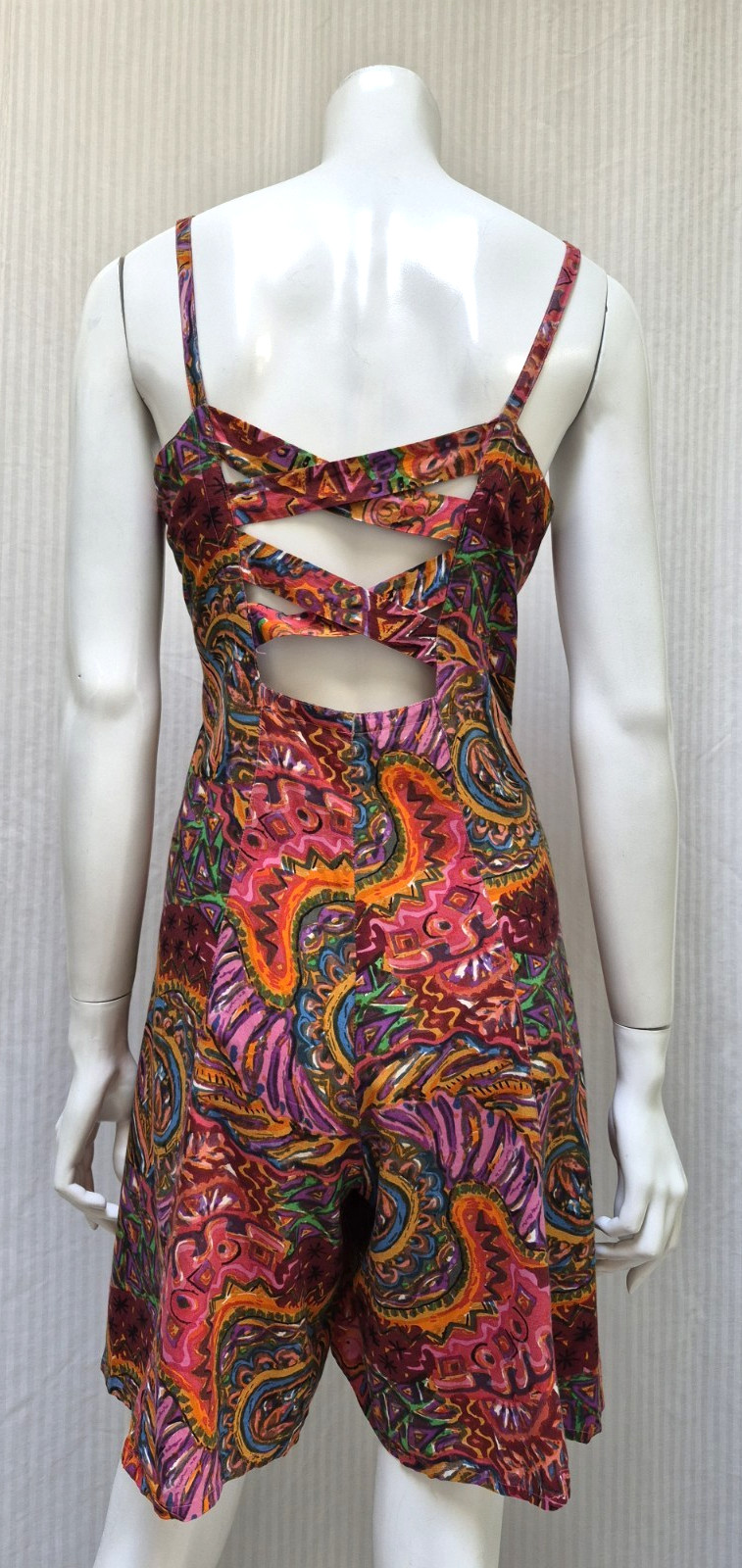 Vintage 1990s TREND BASICS Paisley Floral Romper Criss Cross Back – Size S – EUC