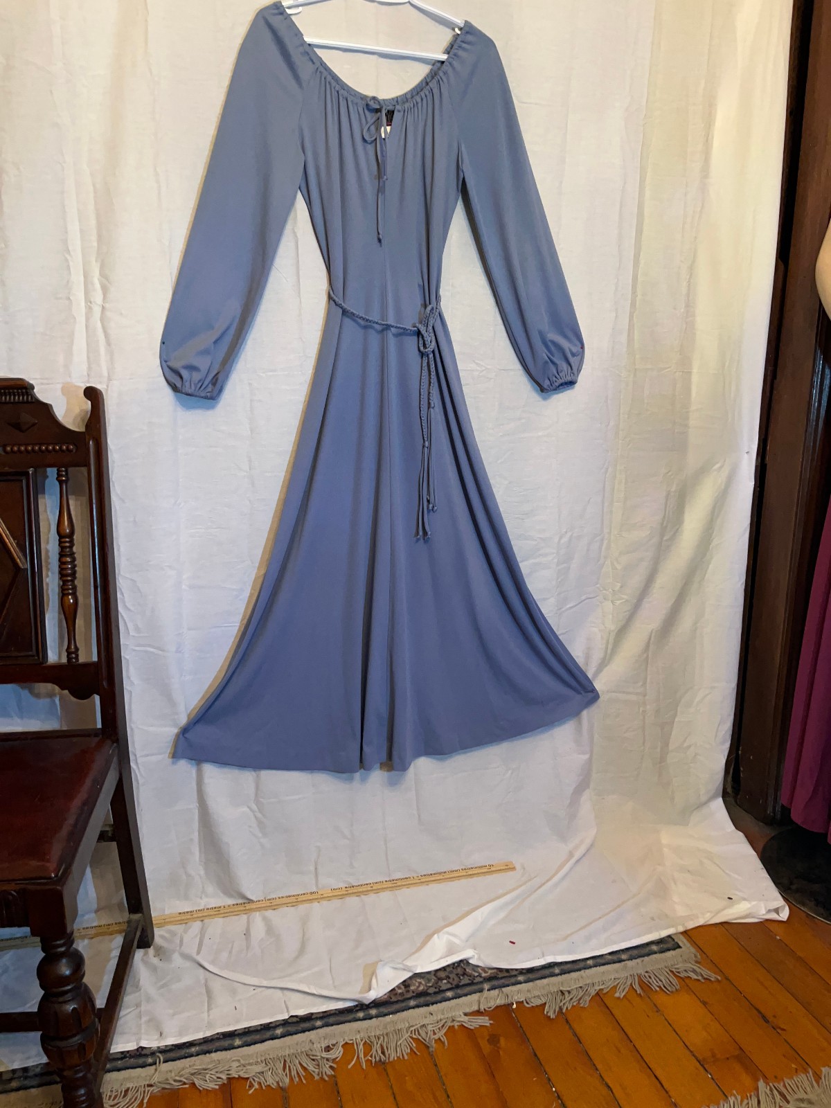 Clovis Ruffin Ruffinwear Blue/Gray Off the Shoulder Long Dress