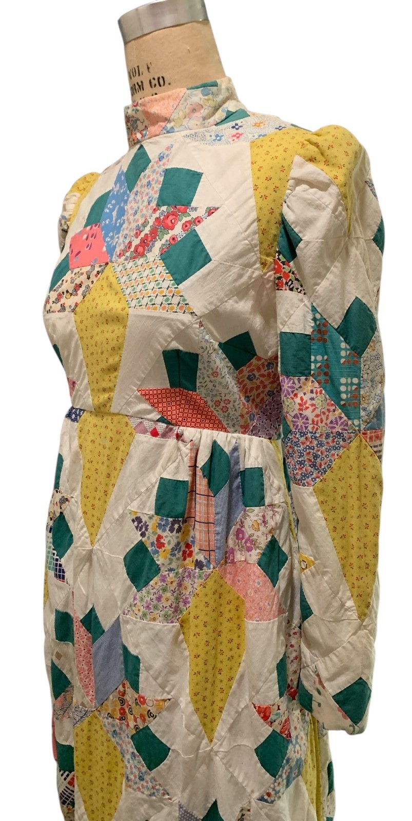 Vintage 70s Women&rsquo;s Antique Quilt American Folk Art LS Dress – Sz S/M – Wedding