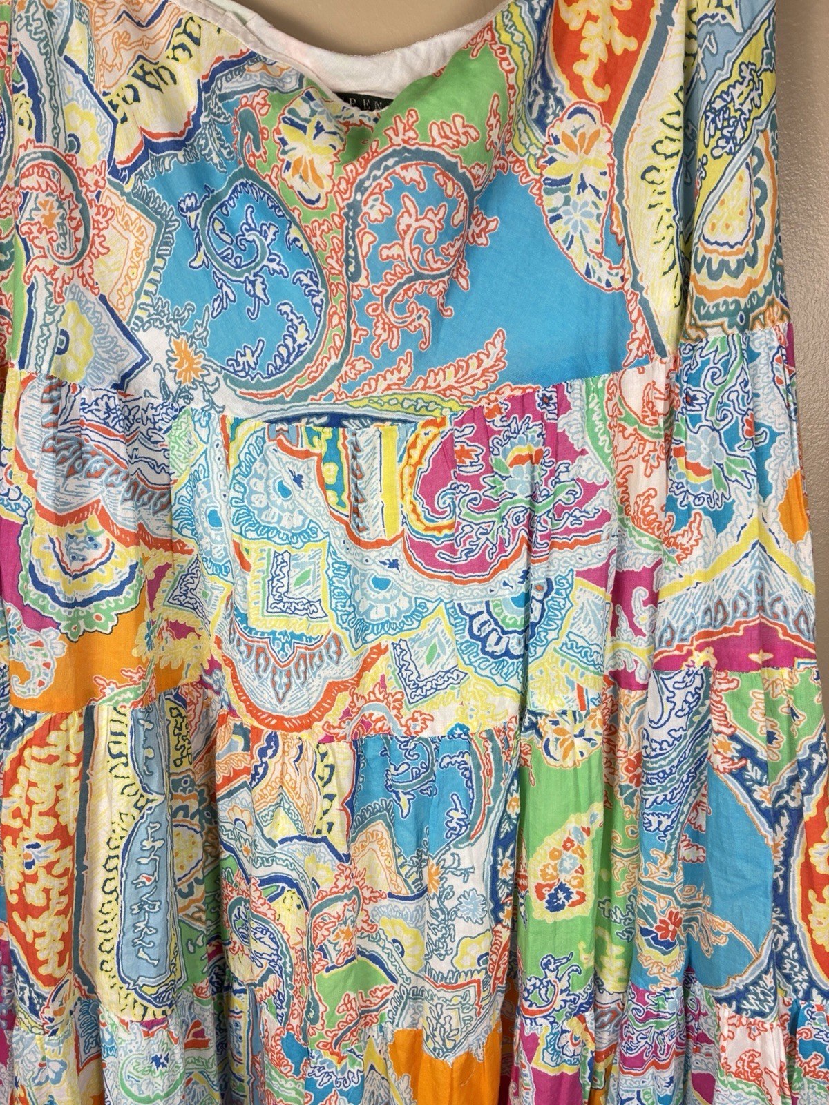VTG Lauren Ralph Lauren y2k 90s Paisley Tiered Cotton Maxi Skirt M Boho Festival