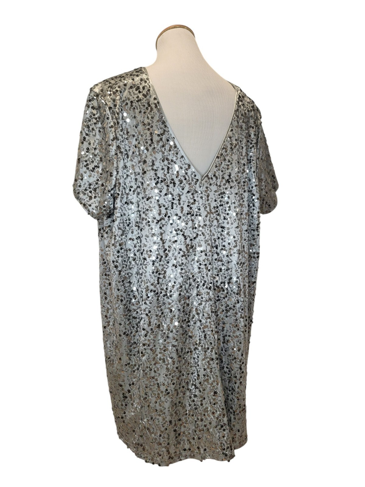 Vintage Roaman&rsquo;s Silver Sequin Sparkle Disco Glitter Glam Blouse Top Shirt 22W