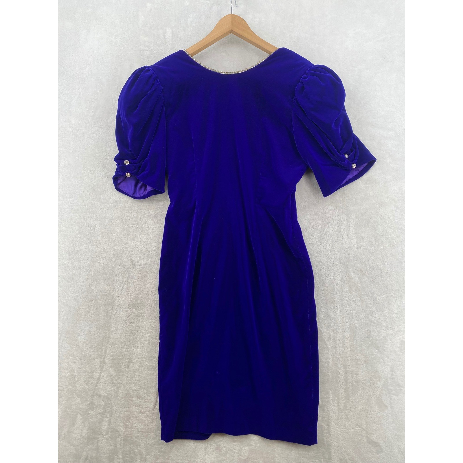 Late Edition Ltd Velvet Dress Size 10 Royal Blue Vintage 80s Rhinestone V-Back