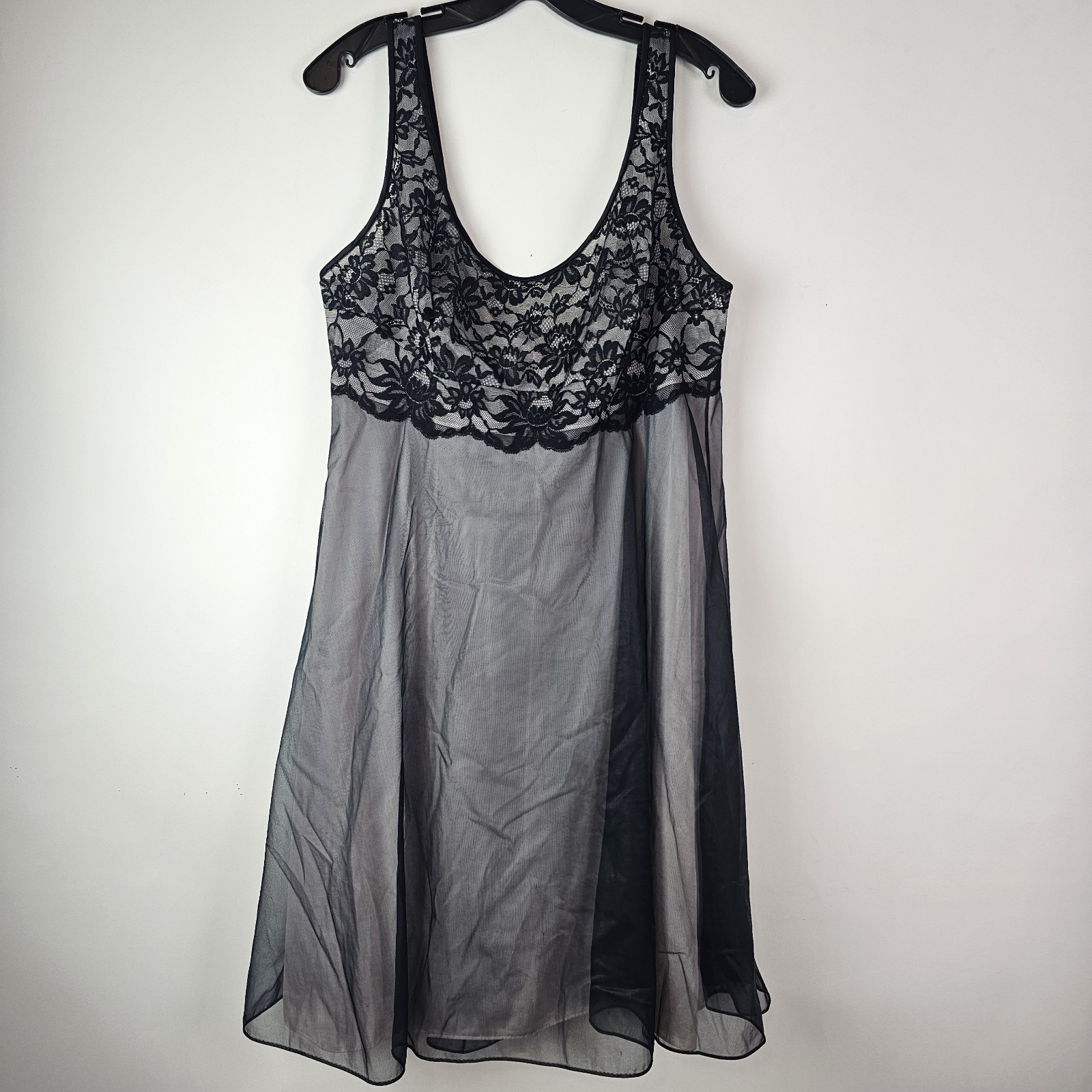 VTG 40 VANITY FAIR Black Pink Glamour Sheer Chiffon/Lace Nylon Nightgown Bows