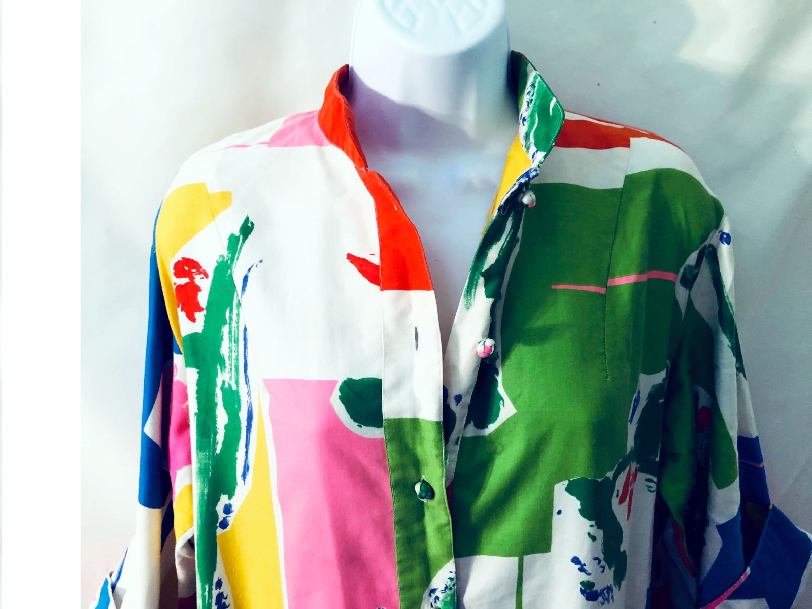 Catherine Ogust For Penthouse Gallery Wild Colorful Vintage 70s Cotton Dress MED