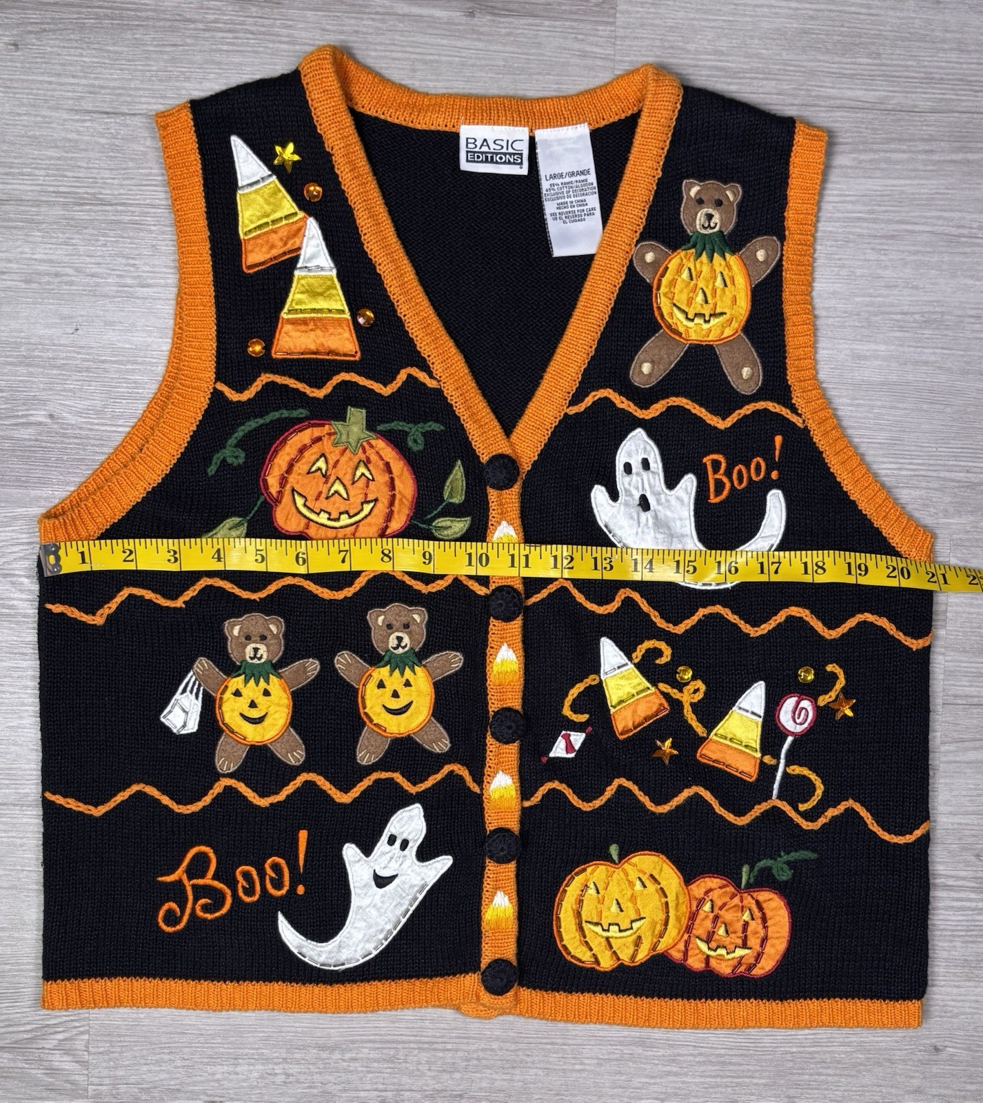 1990 Halloween Sweater Vest Basic Editions Size Large Whimsical Festive Spooky