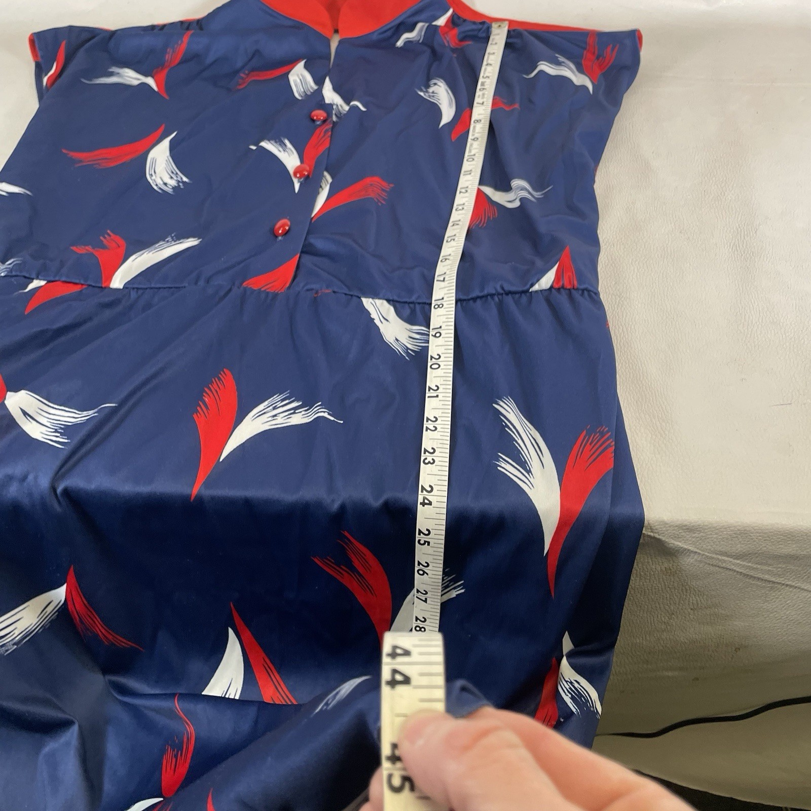 Vintage Poly Red White & Blue Cinch (Uniform?) Dress W/Sash Sz L(?)