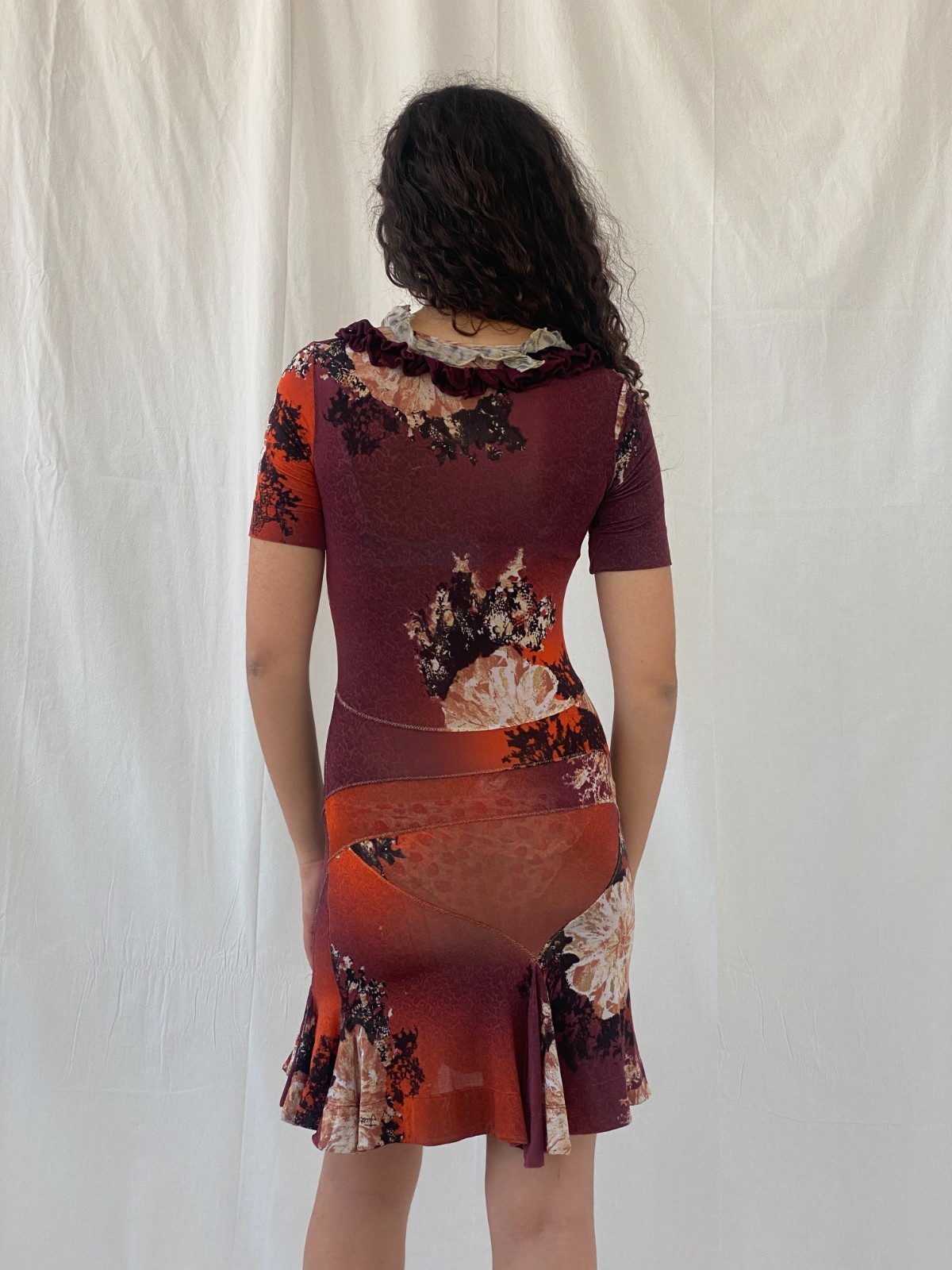 Vintage 2000s Just Cavalli by Roberto Cavalli Floral Ruffle Mini Dress – S