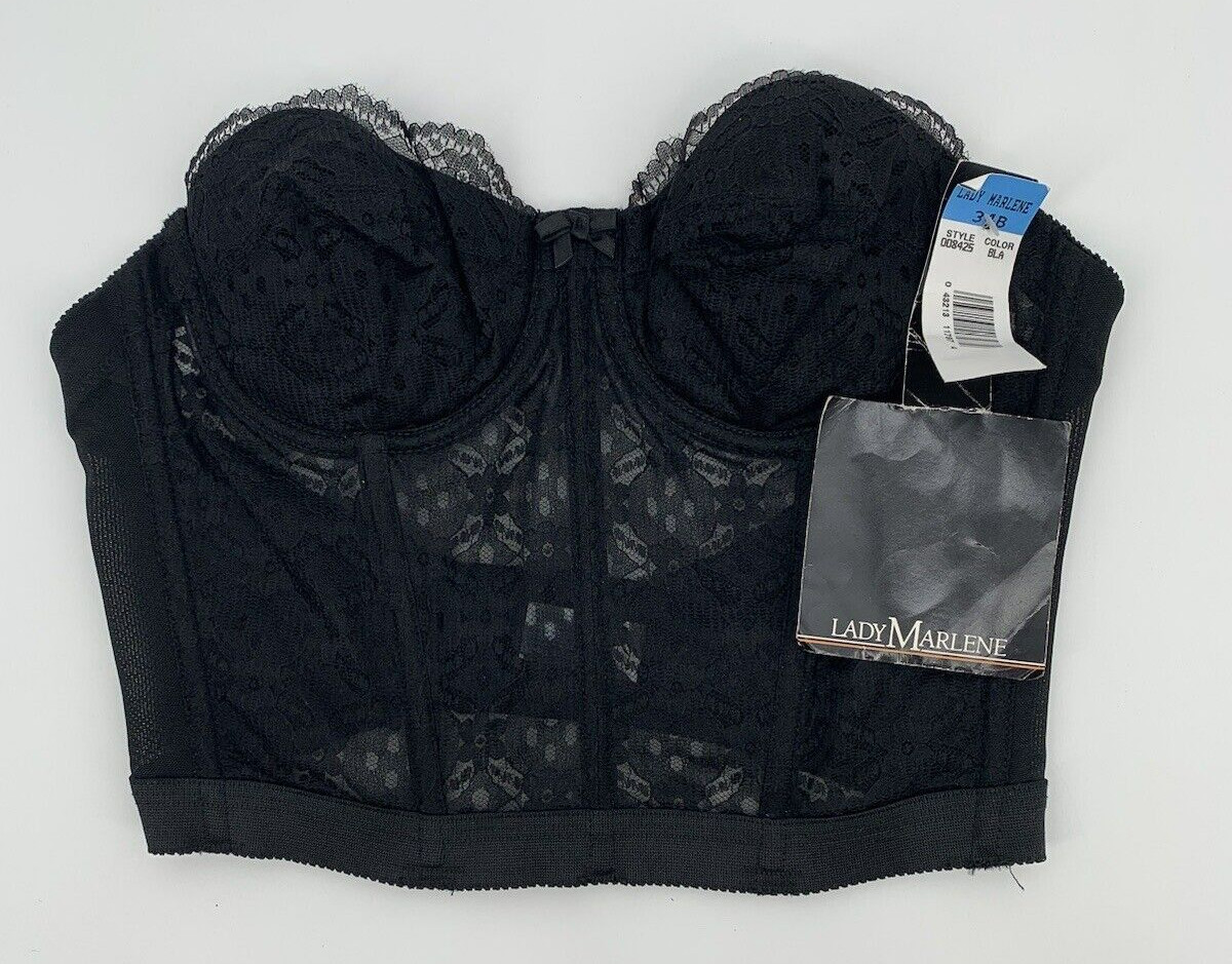 Lace bustier corset black VTG Gothic SZ 34B Lady Marlene Gelmart lingerie Grunge