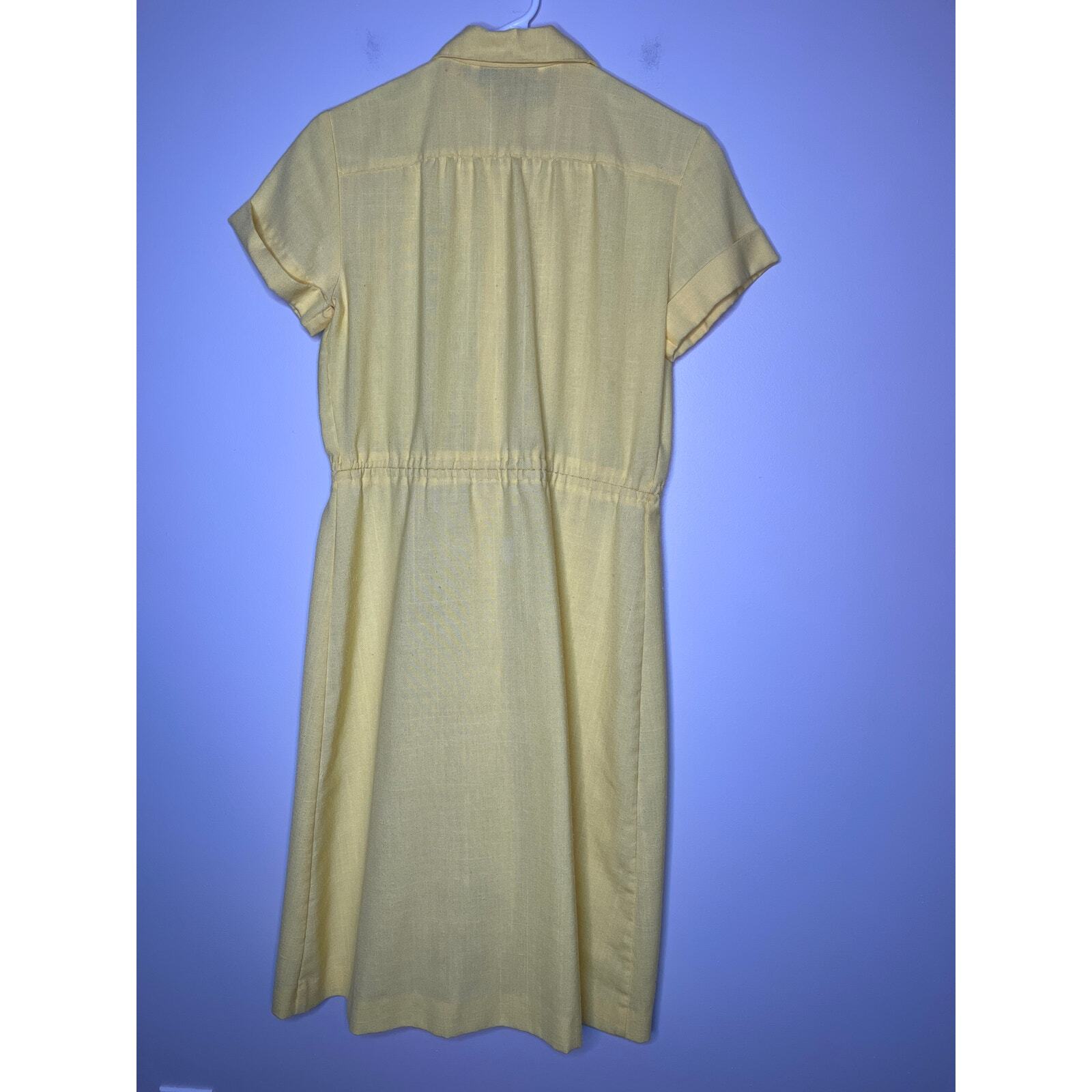 1980s Germaine Bright Yellow Coquette Cottage Feminine Hostess Button Up Dress L