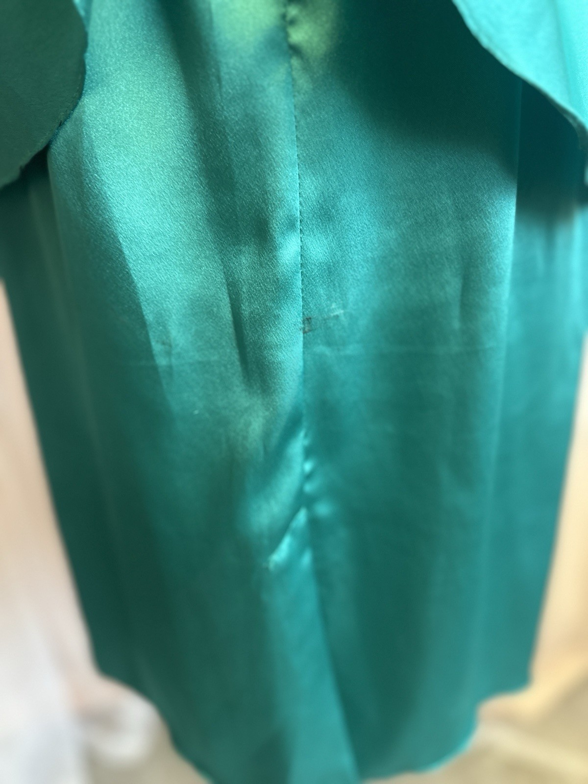 Vintage 80s Green Liquid Satin Peplum Dress New Wave V Neck Cocktail L