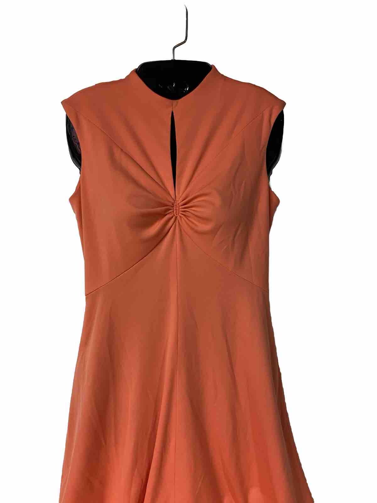 Anne Fogarty 1970s Orange Peek A Boo V-Neck Sleeveless Dress Size 12