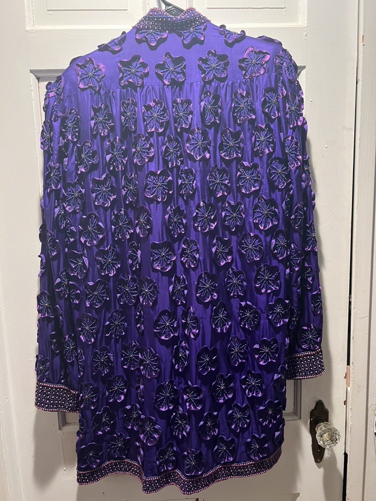 GORGEOUS PURPLE 2-Piece Jacket BEADED ROSETTES -Silk–Vintage-E/C LINED 16