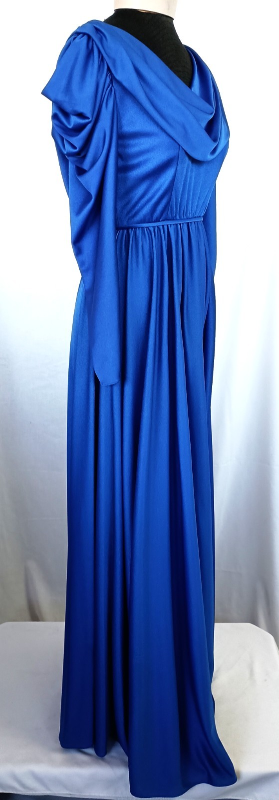 Vtg 80&rsquo;s Royal Blue Draped Neck Goddess Style Prom/Special Occasion Gown Size 10