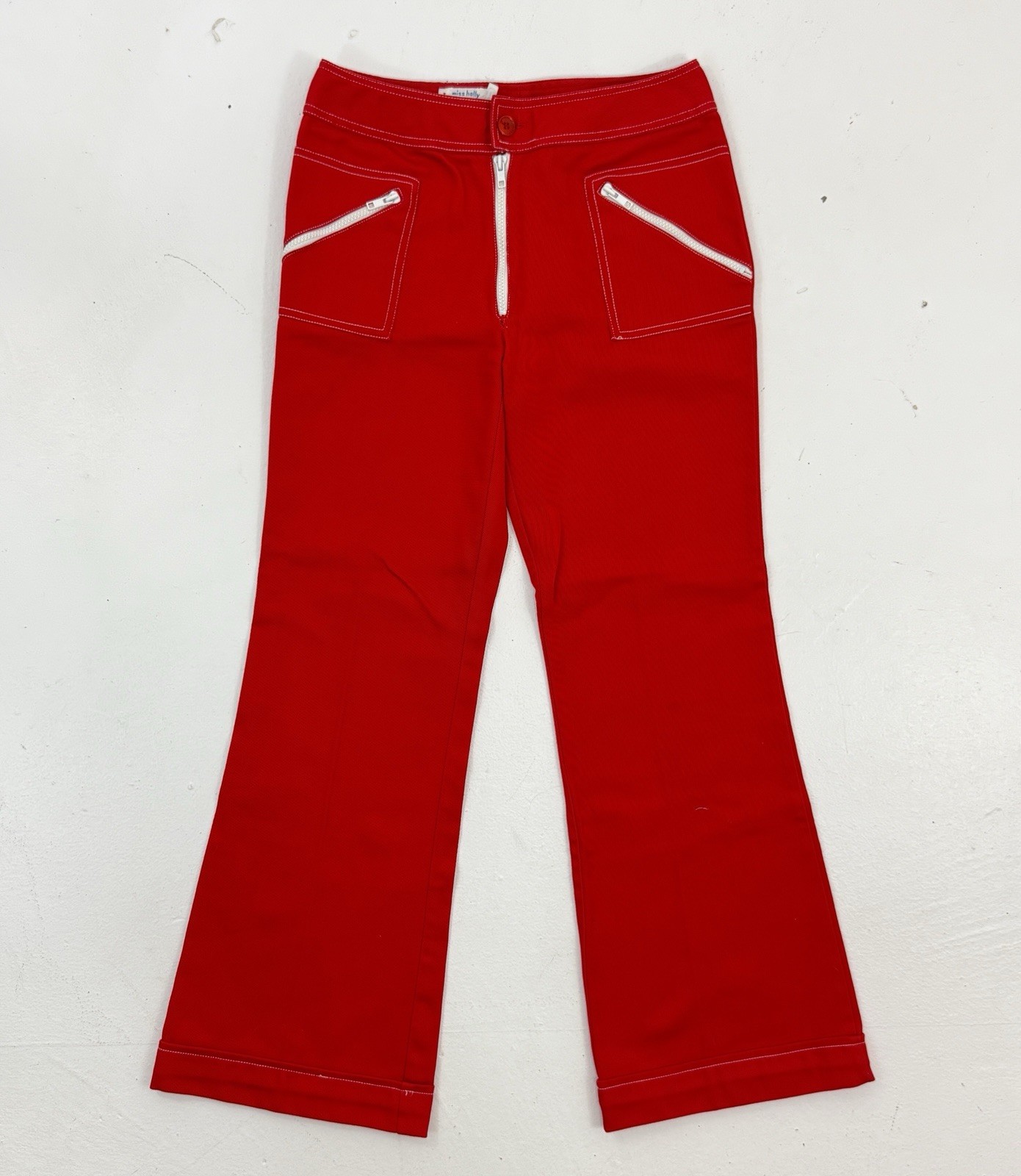 VTG Miss Holly Flare Leg Red Sailor Pant White Trim Zippers High Waist 28×30