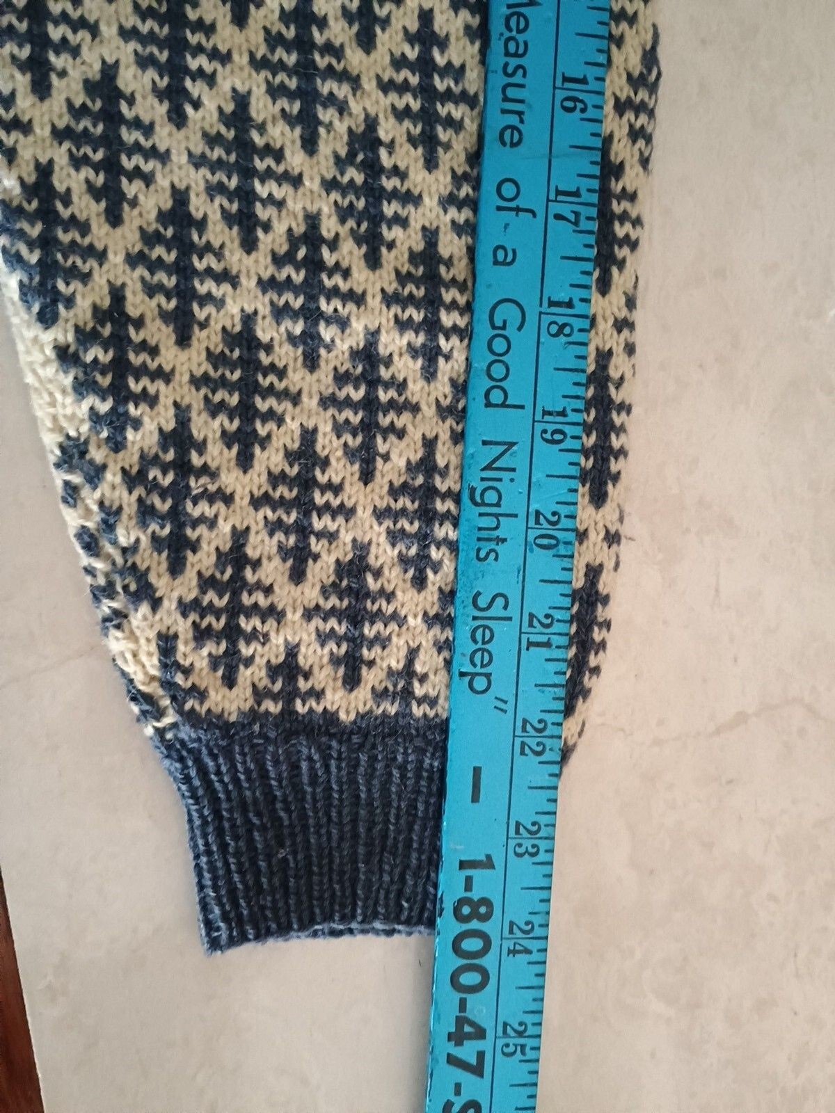 Vintage Denmark Hand Knit Wool Sweater Unisex Sz Sm-Med Blue/Cream