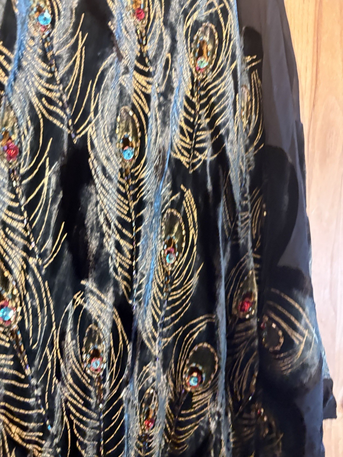 Kimono Duster Jacket Peacock Floral Velvet Beaded Burnout Coverup OS L/XL/1X/2X