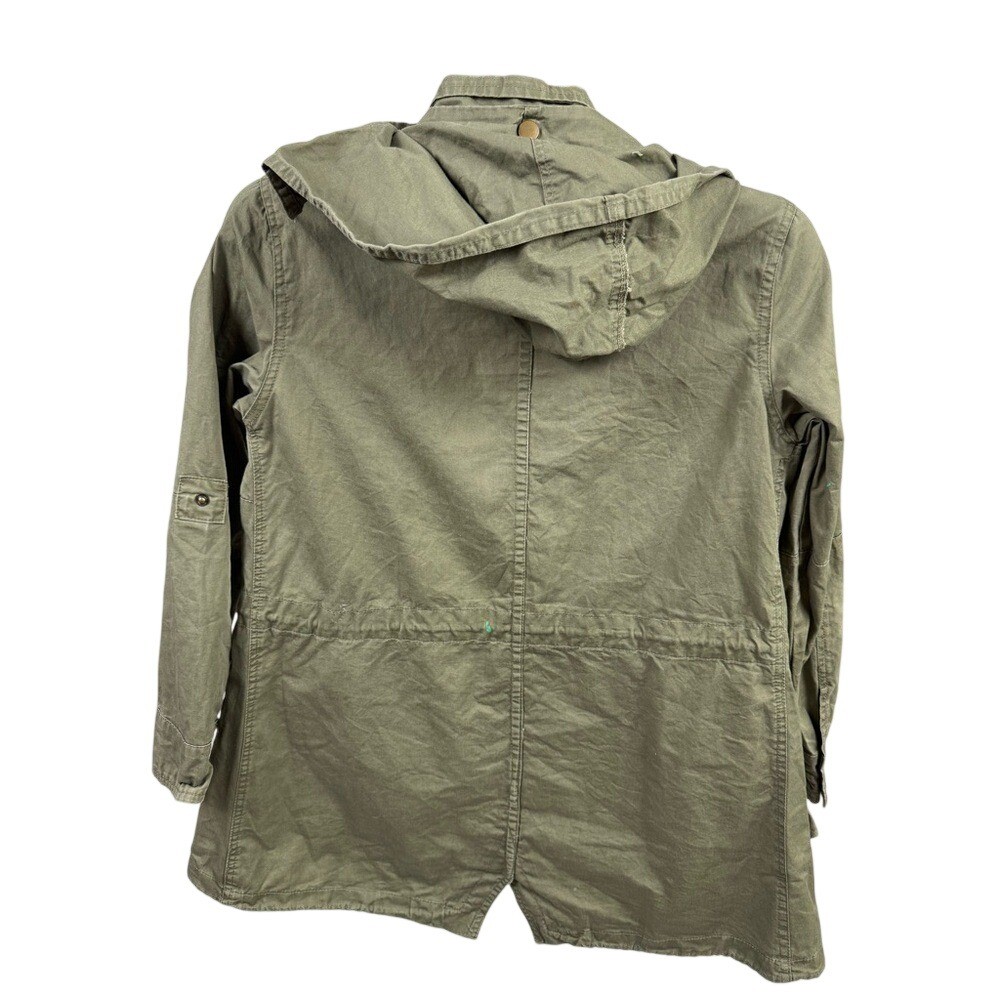 Vintage Olive Utility Jacket Hooded Military Style Anorak Drawstring Waist
