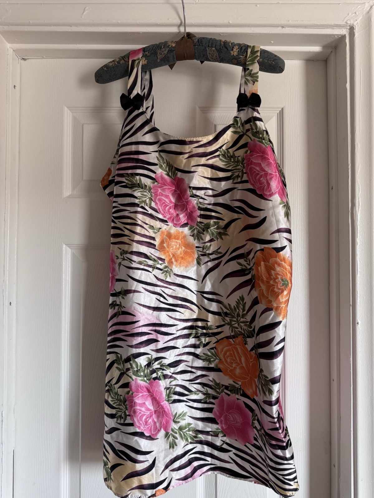 Vintage Sante Classics Floral And Zebra Print Slip Dress Size:L Made Pakistan