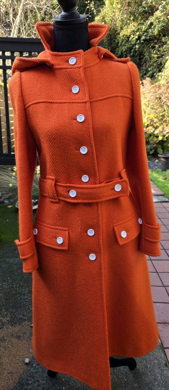 Vintage Rare 60’s Hyperbole Courreges Paris Orange Wool Womens Coat