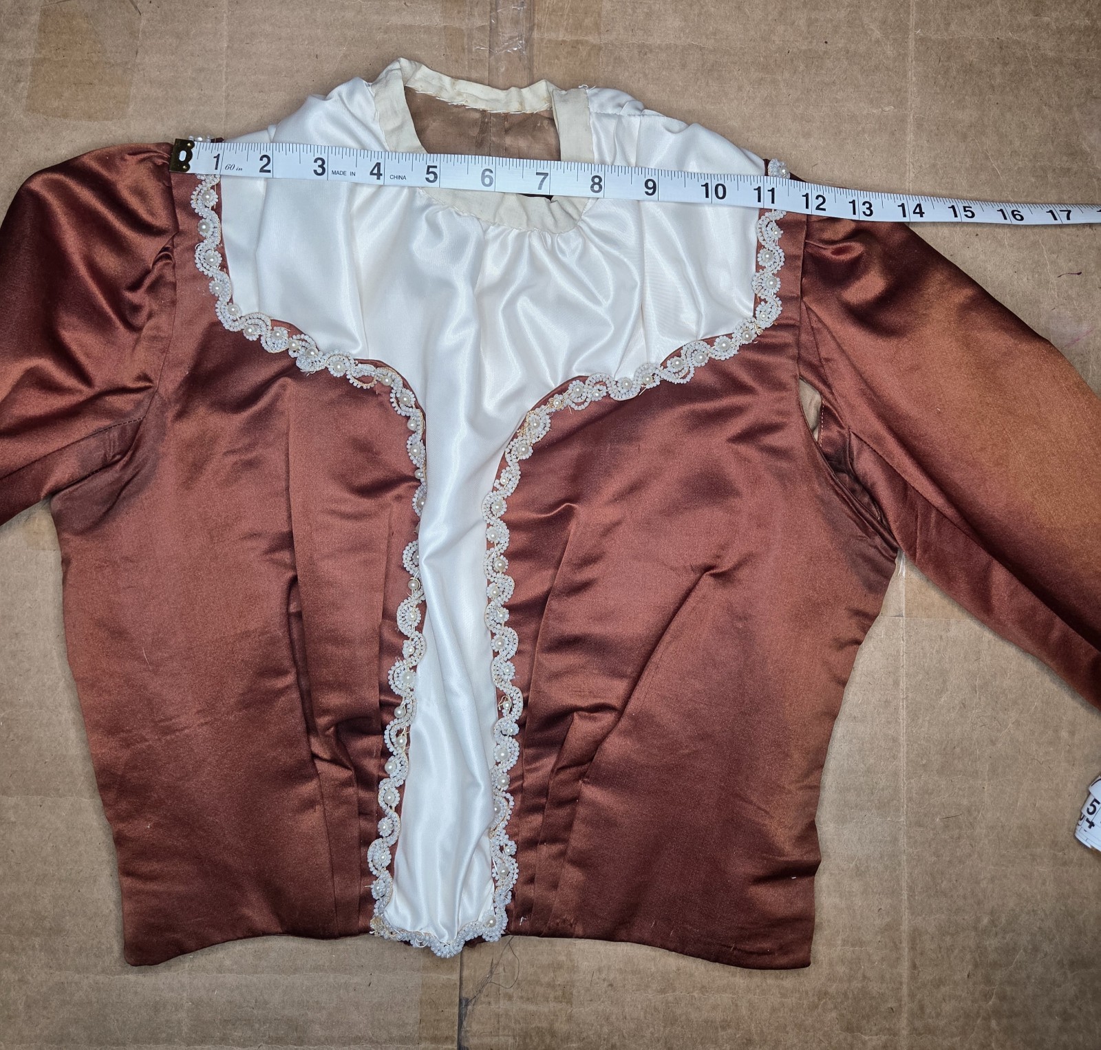 Victorian Copper Silk Blend Walking Suit w/ Ivory Taffeta Inserts & Pearl Trim