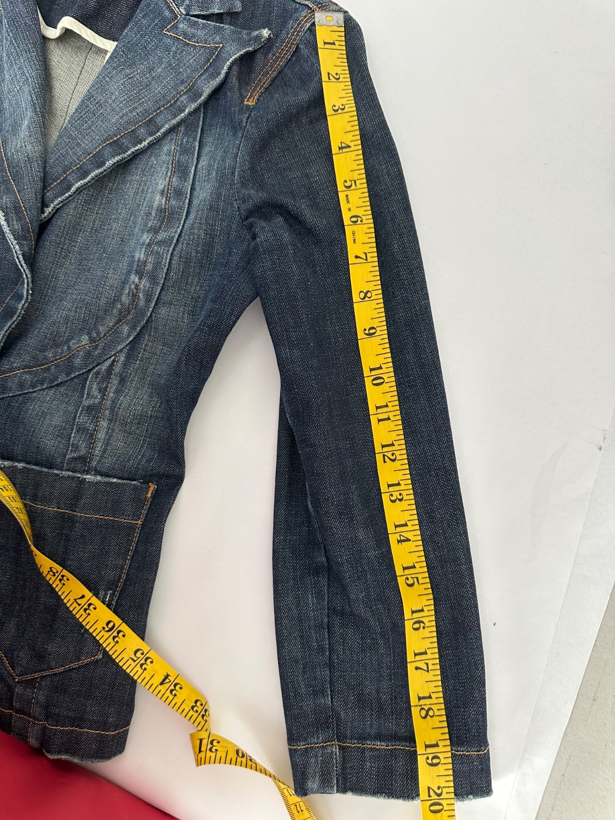 Bebe Vintage 2000s Y2K denim jacket blazer in dark wash and snatched waist