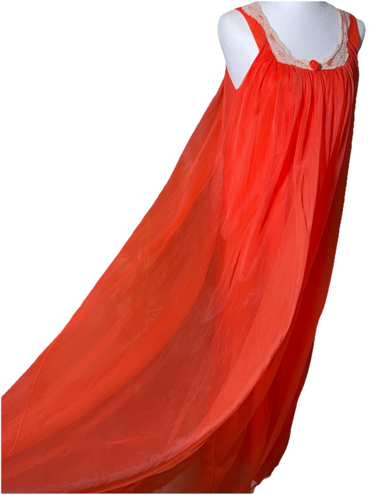 Vtg Intime Nightgown & Robe Double Chiffon Peignoir Set Flame Orange Sweep S M +