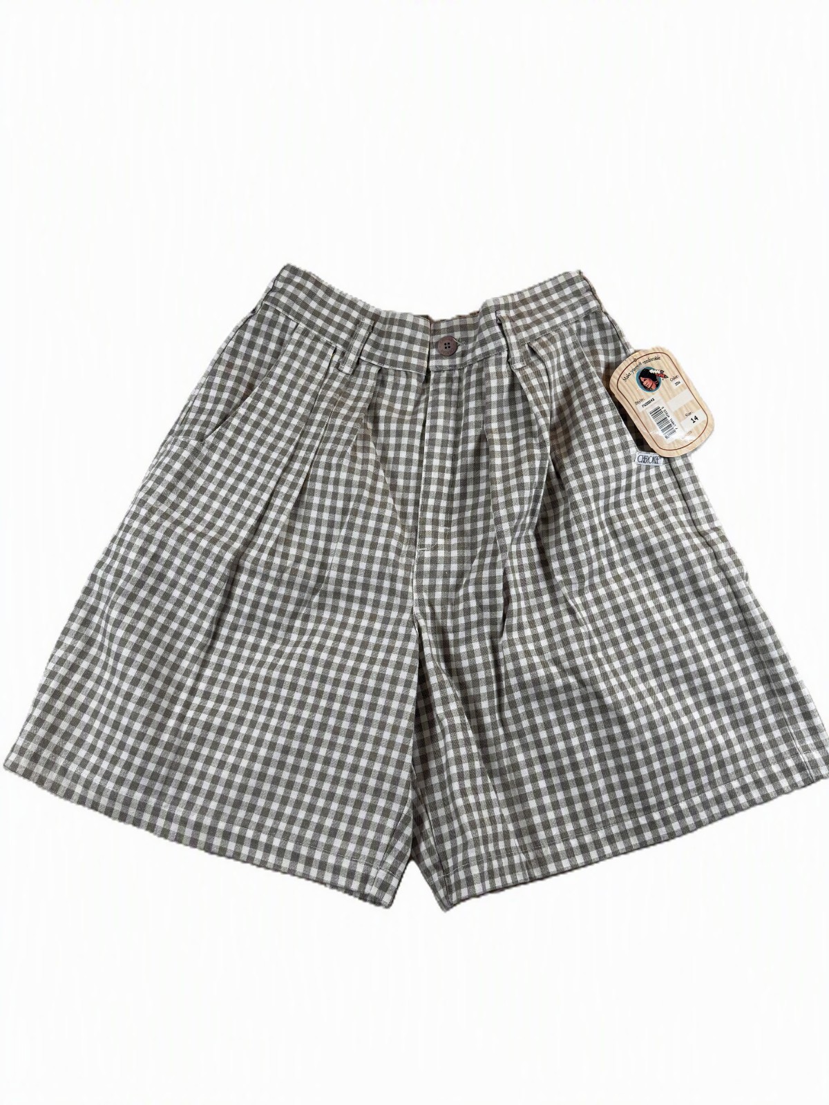 Vintage New With Tags Cherokee High-Waisted Gingham Pleated Shorts Made in USA