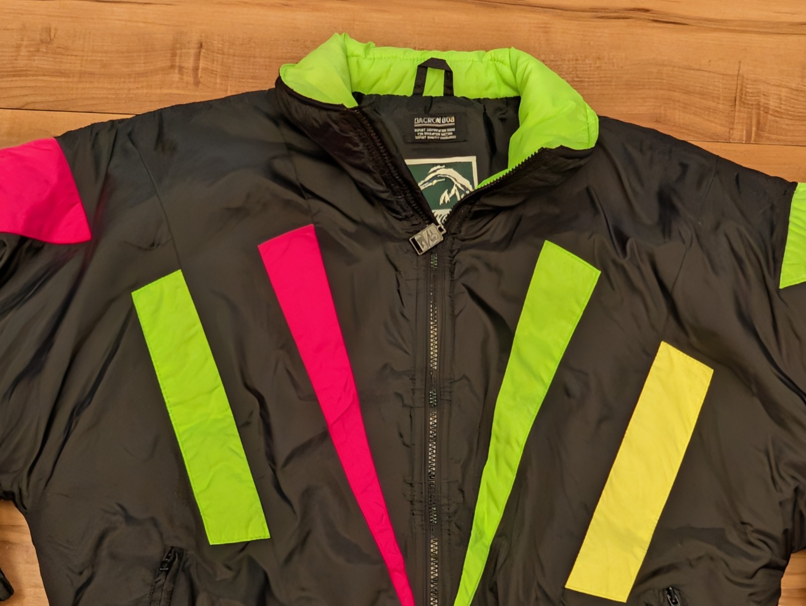 Vintage 80s Neon Color Block Ski Jacket Green Mountain Winter Coat Women’s M