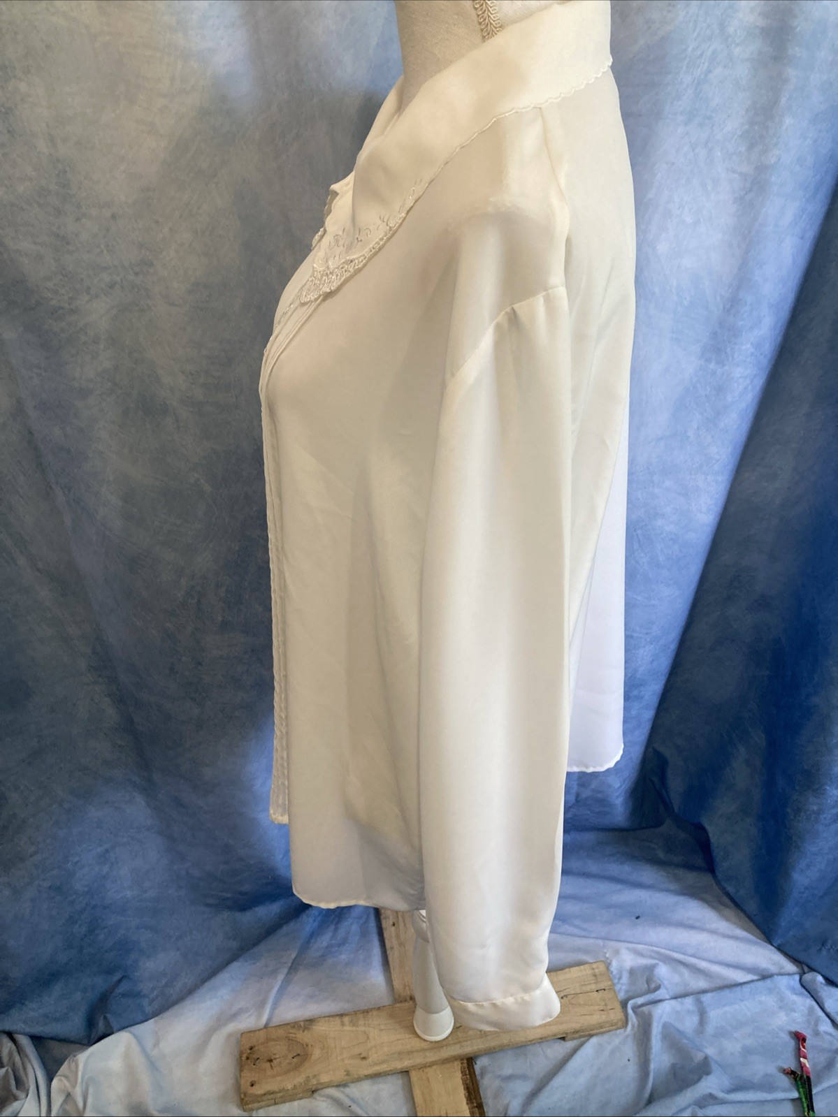 Vintage 80s Priorities White Pintuck Secretary Blouse Lace Peter Pan Collar 16