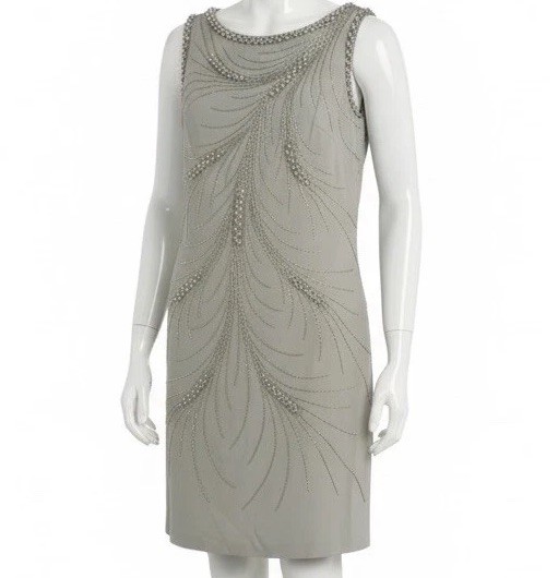 1950s Fully Beaded Shift/Sheath Dress Art Deco Motif Bugle Beads Pearls Lined S
