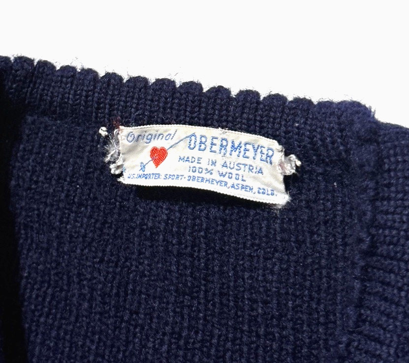 Original Obermeyer Vintage 1950s Navy Blue Sweater Thick Wool Knit Austria