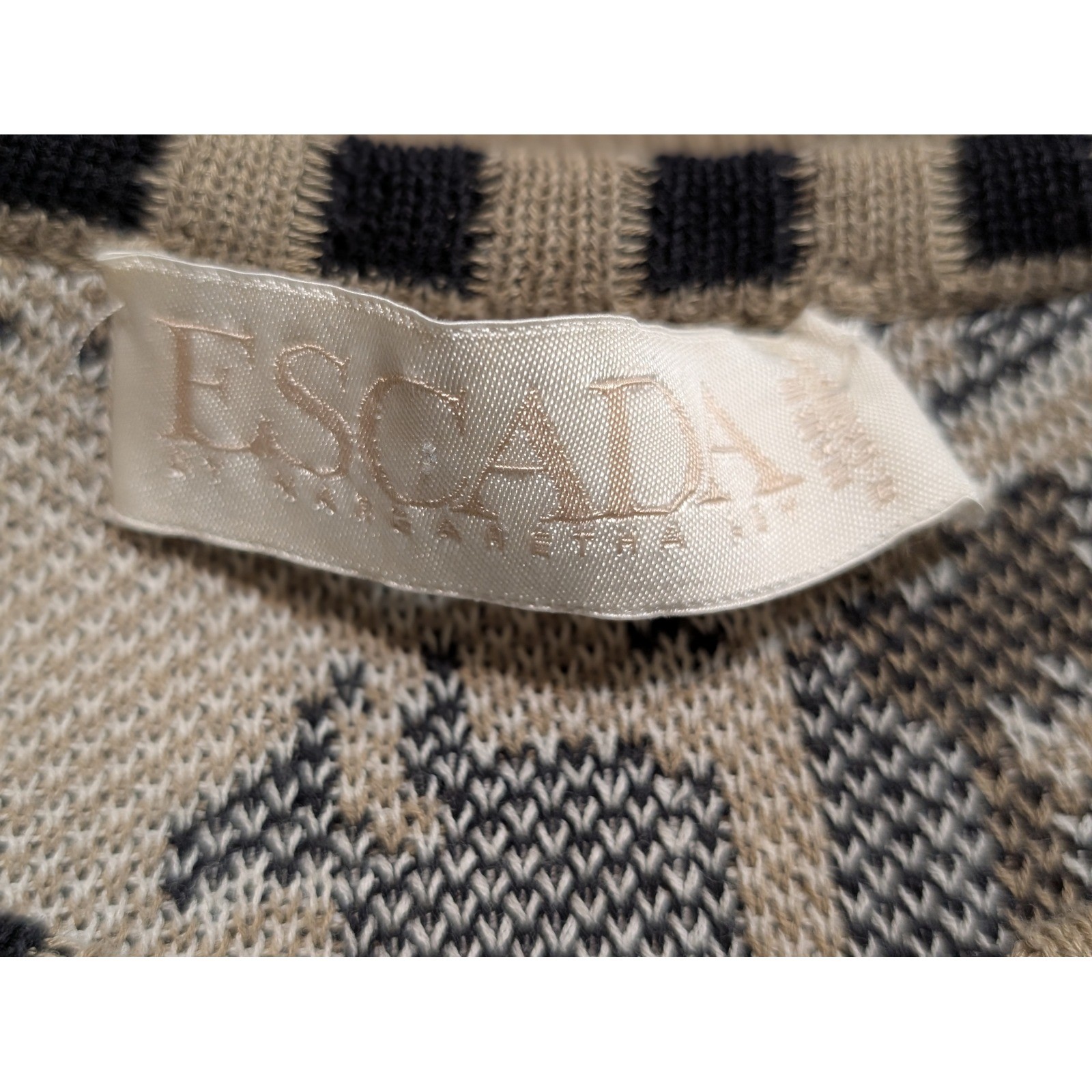 Vintage EscadaLeopard Intarsia Knit Sweater Tan Black EU 42 US M/L? Read