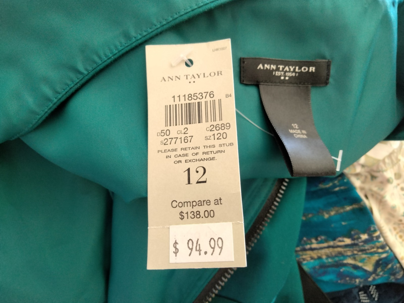 NWT Ann Taylor emerald green cotton sheath dress with built in belt, size 12