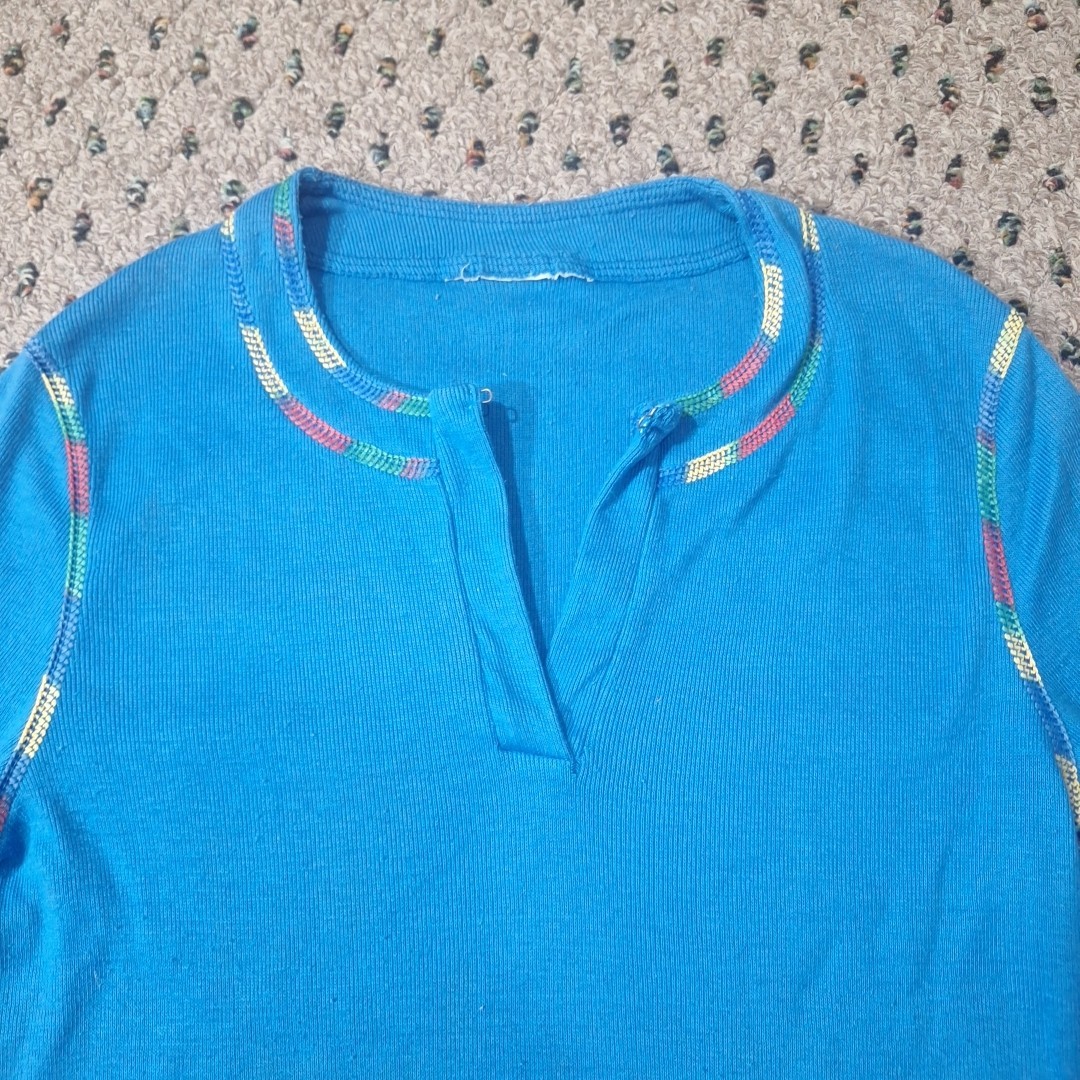 Vtg 70&rsquo;s Boho Split V-Neck 3/4 Sleeve Womens Top M