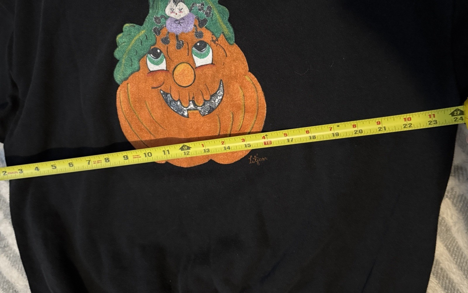VTG Halloween Fall Pumpkin Spider Web Hand Painted XL Art To Wear USA Dopamine