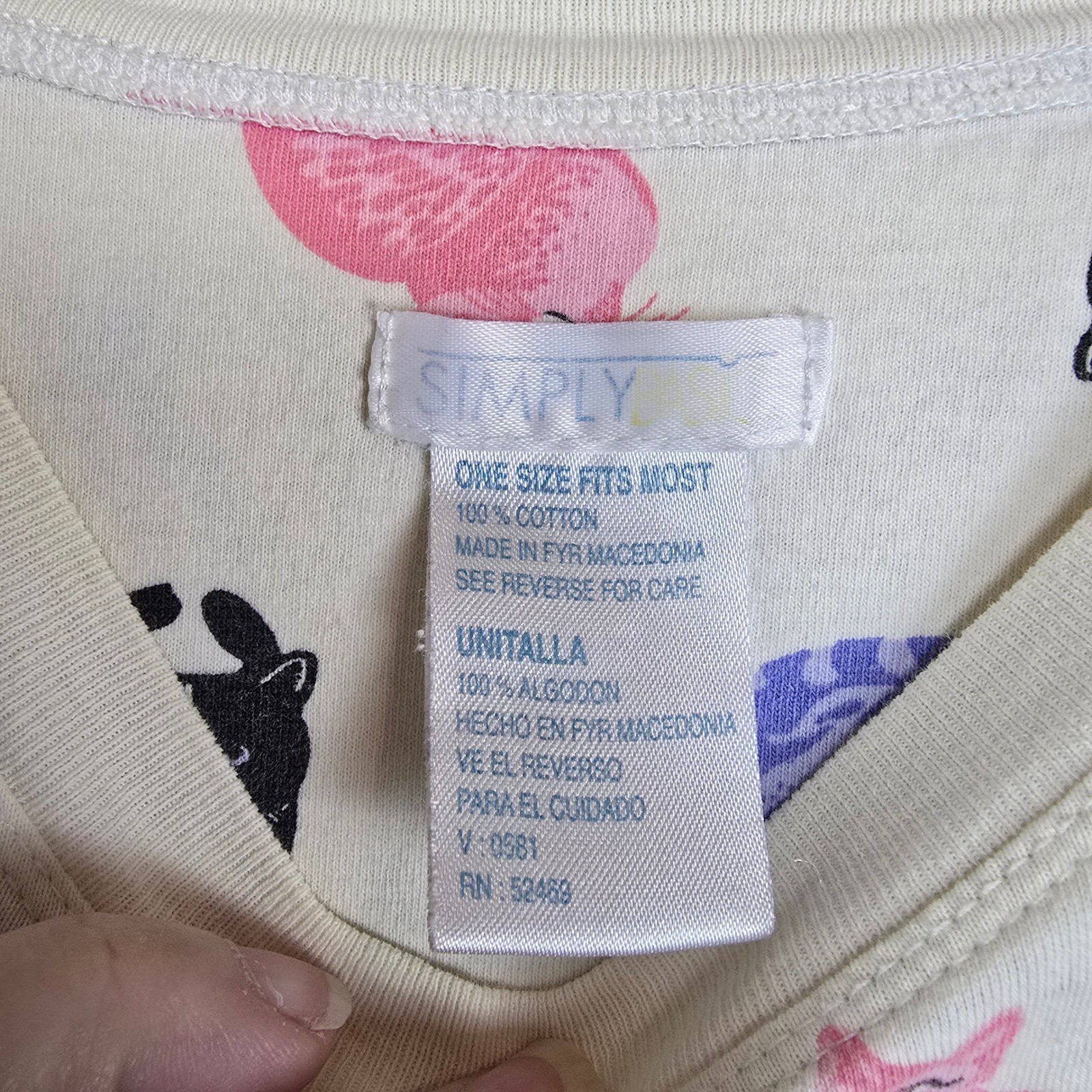 Vintage Simply Basic Cat Night Shirt One Size Fits Most Cotton Graphic Sleepwear