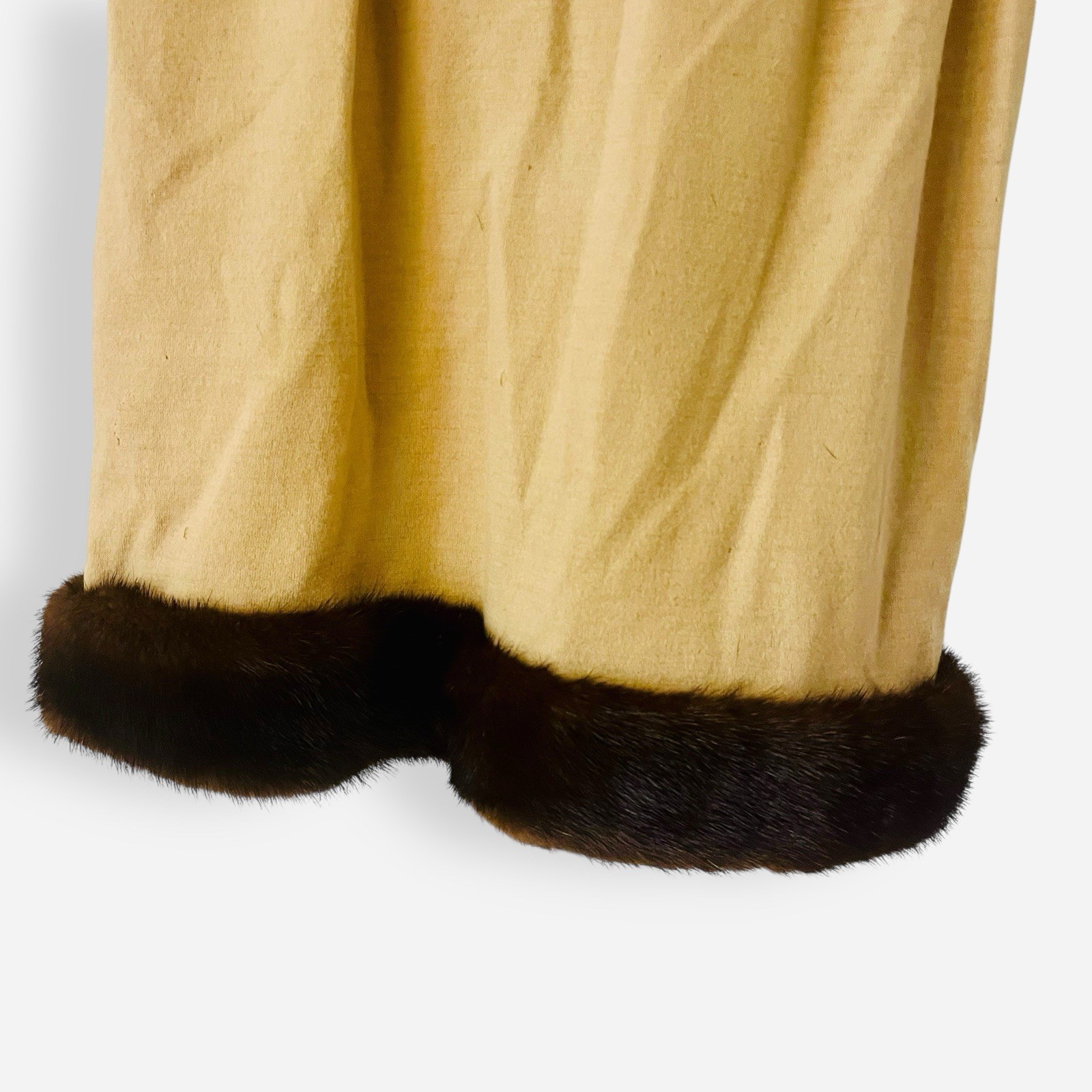 Vintage Junior Accent Jack Adams Tan Babydoll Dress Women’s Sz 10 Black Fur READ