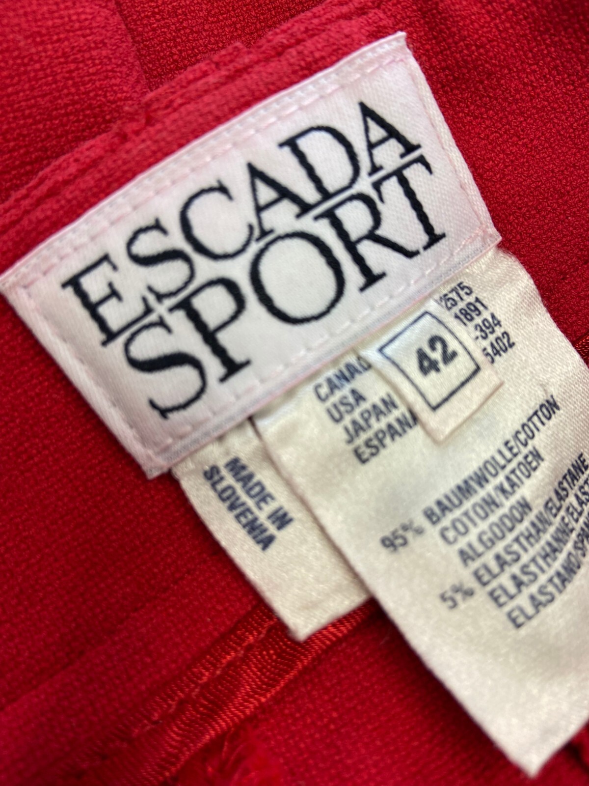 Designer 90s Escada Red Pants | Vintage Women&rsquo;s Cotton Trousers | Size EU 42