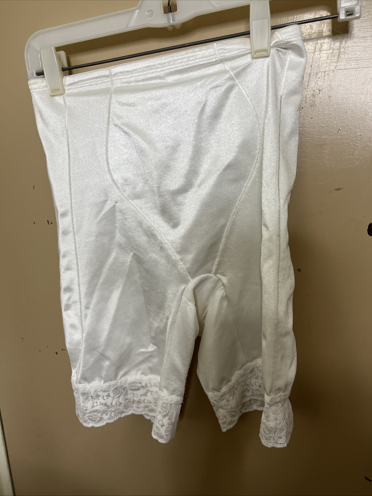 Girdle Slip Shorts Sz L Second Skin Satin Lace Loops White