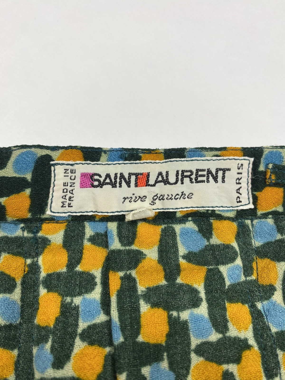 Yves Saint Laurent Fall 1973 Blue Yellow Print Flared Skirt FR 38 Vintage 1970’s